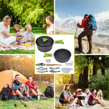 Camping Cookware 15Pcs Backpacking Gear Hiking Outdoor Non Stick Camping Tableware Set 1-2 People Lightweight Pot Pan Bowls 5