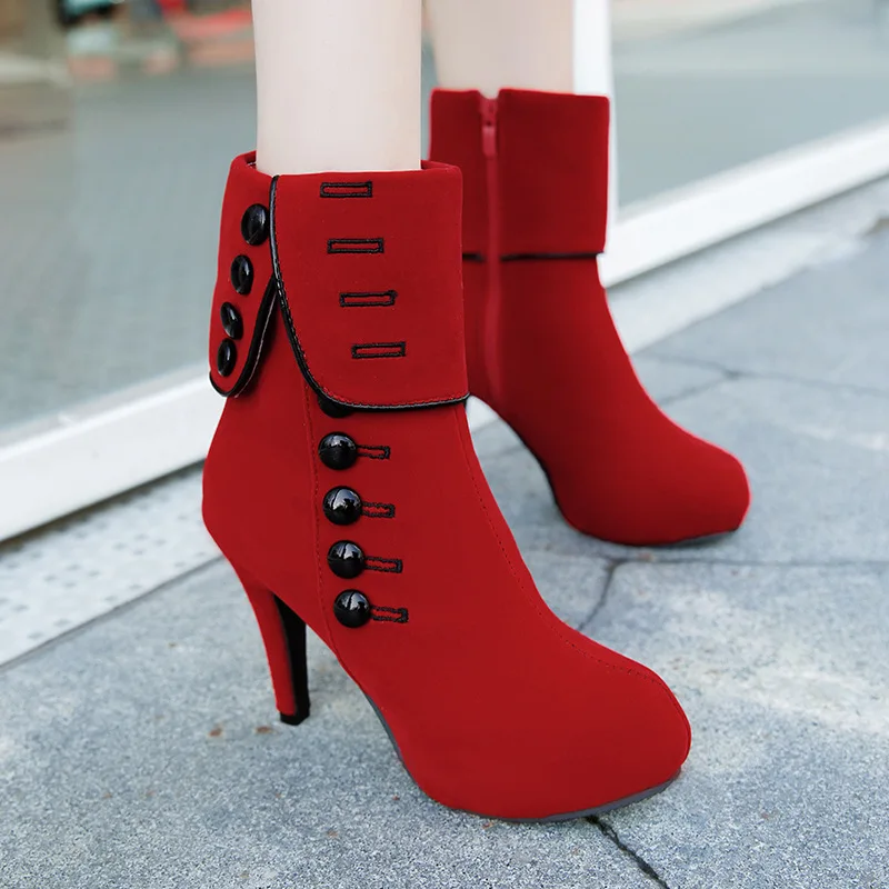 

Autumn And Winter Europe And America WOMEN'S Boots round-Toe Thin Heeled Dull Polish Suede Belt Buckle 42 Large Size Martin Boot