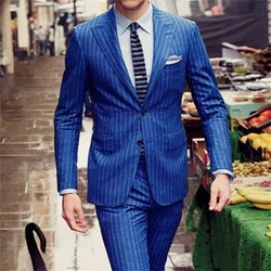 2Pcs Notch Lapel Jacket Pants Custom Made Grey Stripe Blazer Trousers Men's Suit Sets Groomsmen Wedding Party Wear Male Clothing
