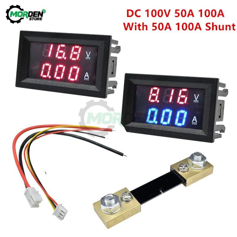 Dual Digital LCD Voltmeter Ammeter Tester ​Panel Mount DC 100V 10A/50A/100A 