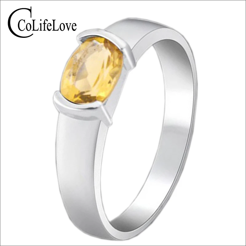 

Semi-precious Stone Ring for Man/woman, Classical Design Natural Citrine 925 Silver Ring, November Birthstone