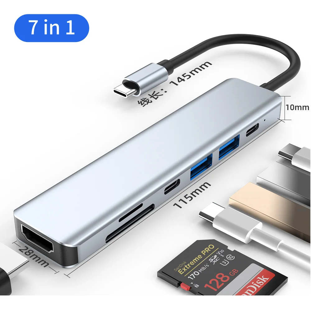 7 in 1 type c hub usb 3 0 hub hdmi adapter dock for macbook pro usb c for samsung huawei matebook phone docking station Baseus 7in1 USB Hub 3 0 USB Type C Phone Docking Station for Apple Huawei Typec Hub PD Apple Docking Station Dock Adapter Laptop