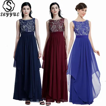 

Skyyue Bridesmaid Dress Sleeveless Crystal Pleat Vestido Madrinha 2019 Plus Size Lace Chiffon Long Women Party for Girls C497