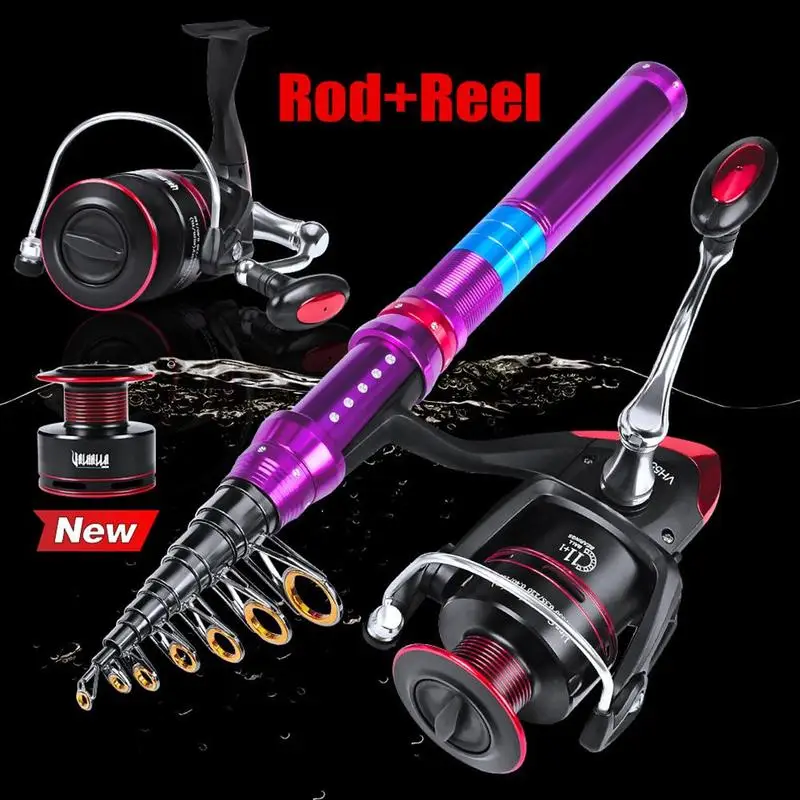 1set Outdoor Fishing Tools Carbon Sea Fishing Rod Spinning Telescopic Fishing Reel Set With Line Super Hard Fishing Accessories