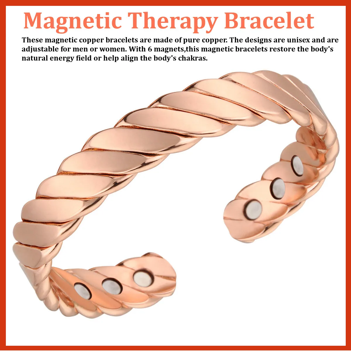 

1Pc Magnetic Bracelet Neodymium Magnet Therapy Copper Bangle Pain Relief Rose Red Magnetic Bracelet New