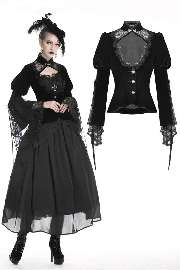 Darkinlove Женские винтажные элегантные кружевные блузки с воротником-стойкой и христианским крестом JW189