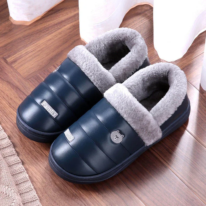 

Waterproof Home Slippers Winter House Slippers Soft Fluffy Slippers Heel Wrap Furry Slippers For Men Couple Indoor Slippers