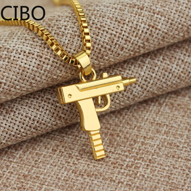 

2019 New Metal gold Pistol Gun Uzi Pendant Necklace Men women HipHop Dance Cuban Link Chain Necklace Unisex Jewelry Gift