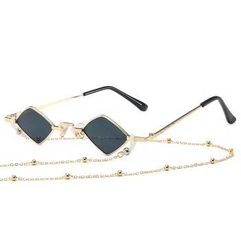 

Fashion Designer Women Men Sunglasses Metal Frame Luxury Diamond Shaped With Chain Sun Glasses UV400