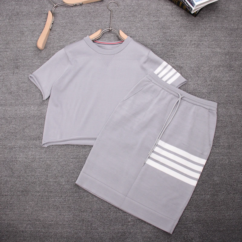 

Two Piece Set Women Skirt Dresses Summer 2021 Fashion Plus Size Clothing Short Sleeves Clothes For Woman Tops Korean Style Suit