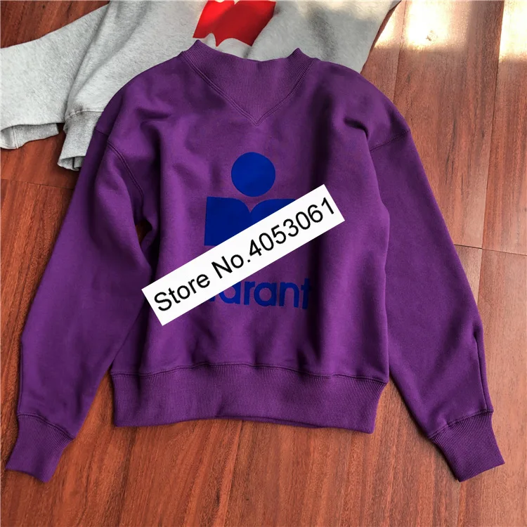 purple as pic Новинка, Женский хлопковый свитер с буквенным принтом и флокированием, толстый теплый осенне-зимний Повседневный пуловер, Женский/женский стильный свитшот - Цвет: purple as pic