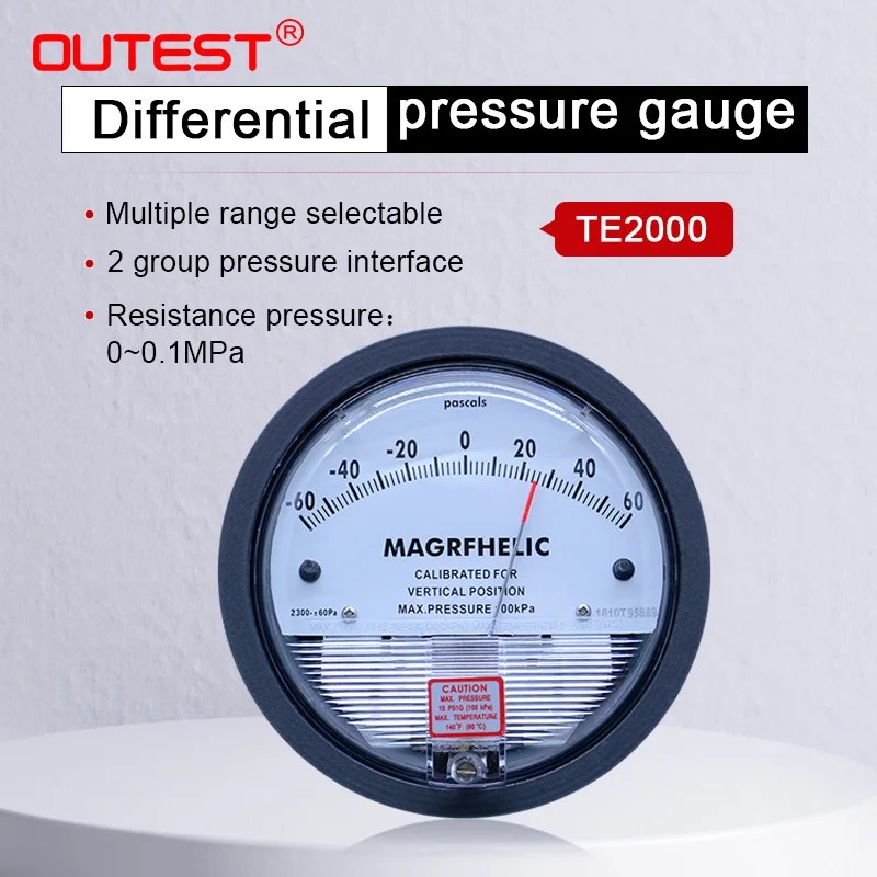 OUTEST Pressure Gauge Meter High Precision Air Differential Vacuum Manometer Micro Pressure Gauge Measuring Range 0-30PA~0-30KPA