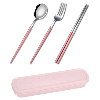 

Spoon Suit Tableware Three Piece Set Adult 304 Stainless Steel Fork Student Lovely Chopsticks Box