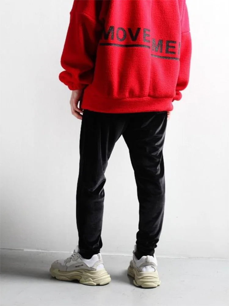 Men's Velvet Casual Pants Spring And Autumn New Hem Trim Small Feet Large Size Sweatpants