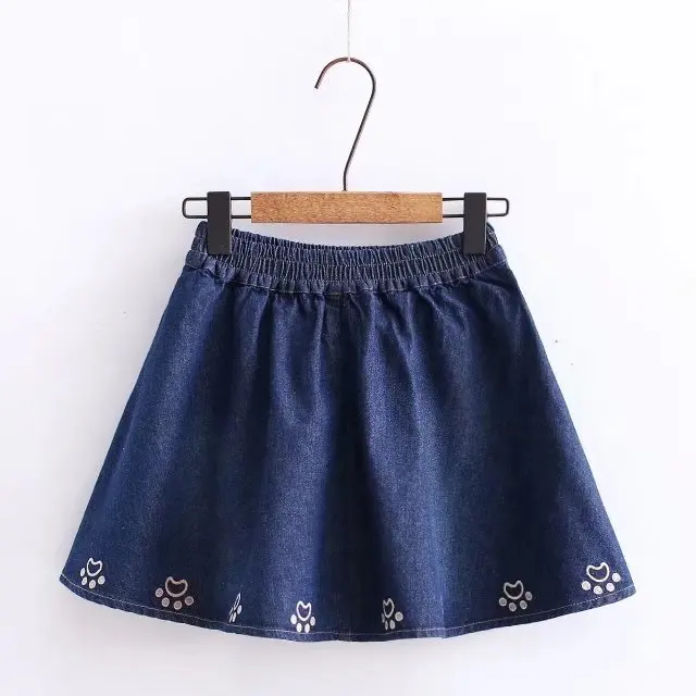 

Girl'S Japanese-style Hipster Elastic Waist Slimming Cowboy Pleated Short Skirt Full Skirt 2018 Spring New Style 10185