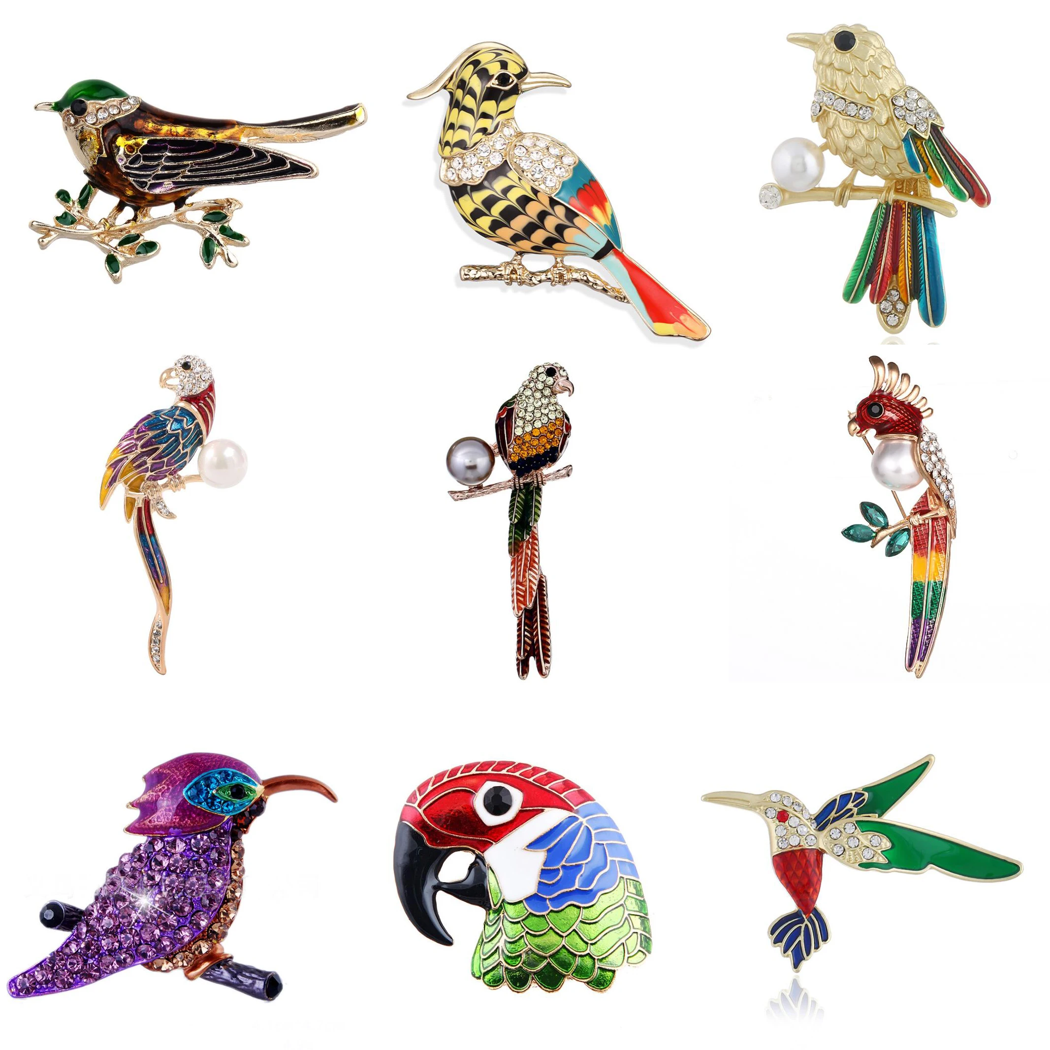

Brooch for Women Party Metal Blue Crystal Enamel Pin Black Bird Hummingbird Parrot Women Jewelry Girls Lady Cute Fashion Men