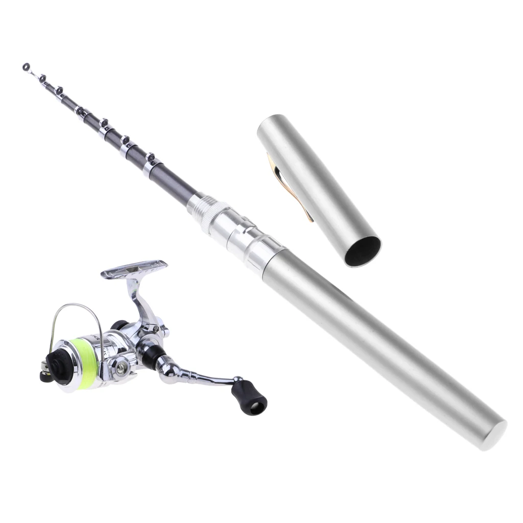 1.4M Pocket Collapsible Fishing Rod Reel Combo Mini Pen Fishing Pole Kit 7 Colors Pen Shape Folded Rod With Reel Wheel