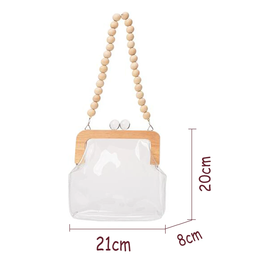 Прозрачная ПВХ сумка с зажимом, женские сумки через плечо, модные деревянные сумки через плечо с бисером, водонепроницаемая Желейная дизайнерская женская сумка-мессенджер