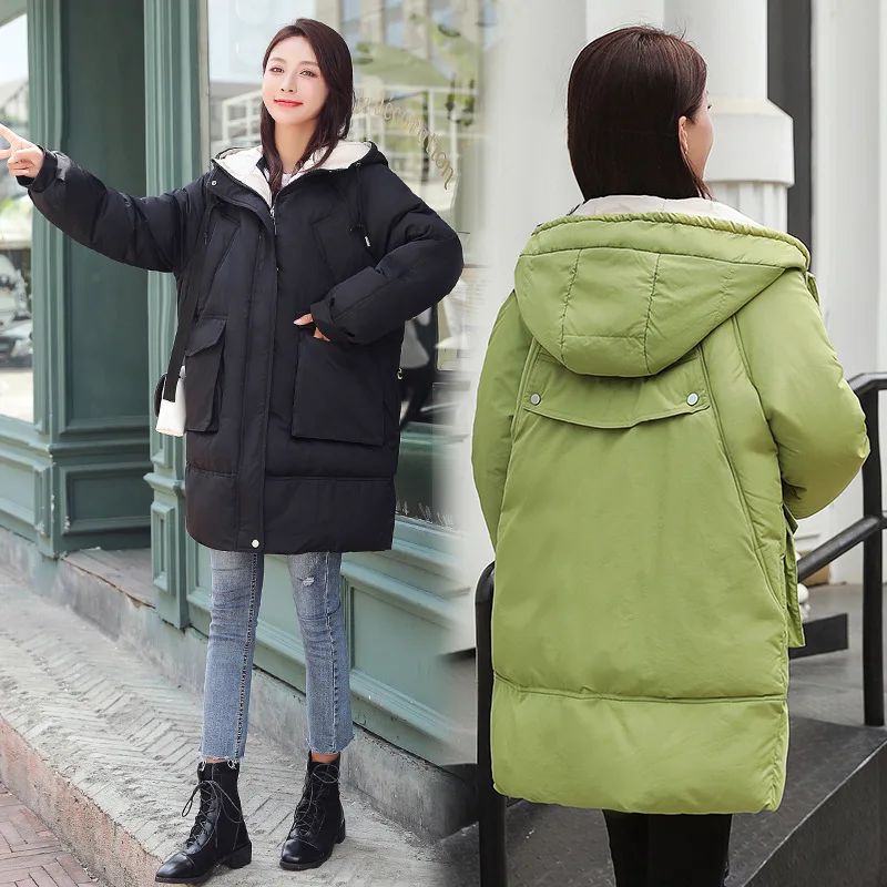 

2019 Winter New Style South Korea Long Cotton-padded Clothes Loose-Fit Solid Color Warm Cotton-padded Jacket Coat WOMEN'S Cotton