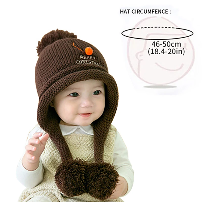 NEW Christmas Deer Baby Plush Hats With Pom Knitted Cotton Beanie Warm Caps Soft Hat For Newborn Girls Boys Bonnet Autumn Winter