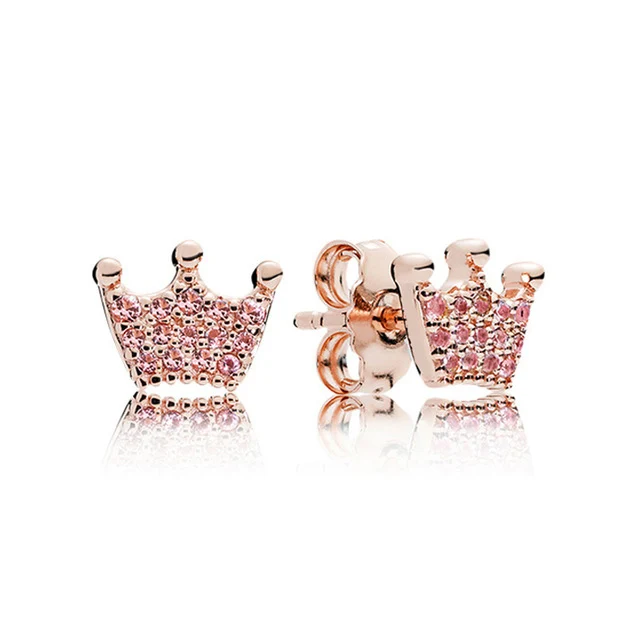 

100% 925 Sterling Silver Authentic New Magic Crown Charm Gem Earrings Rose Gold Original Women Jewelry