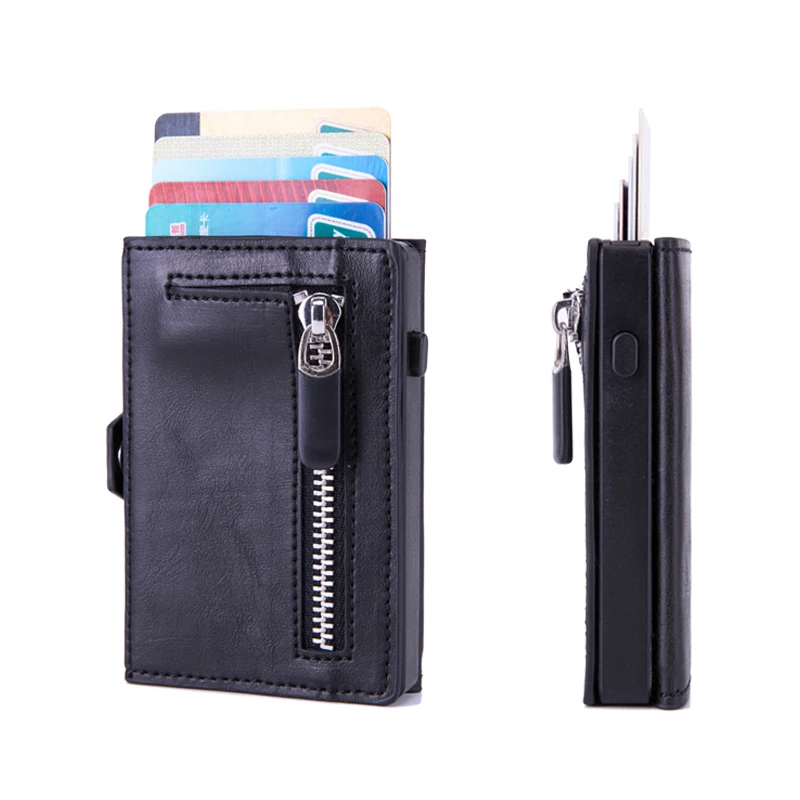 Customized Gravur Brieftasche RFID Kreditkarte Halter Haspe Einzigen Box Smart Brieftasche Männer Automatische ID Karte Halter Zipper Münzen Geldbeutel