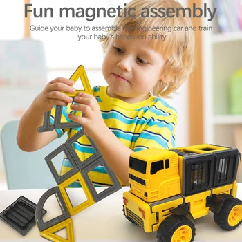 

66pcs/Set Big Size Magnetic blocks Truck Engineering vehicle model DIY Magnets Building Blocks Educational Toys For Children Gif