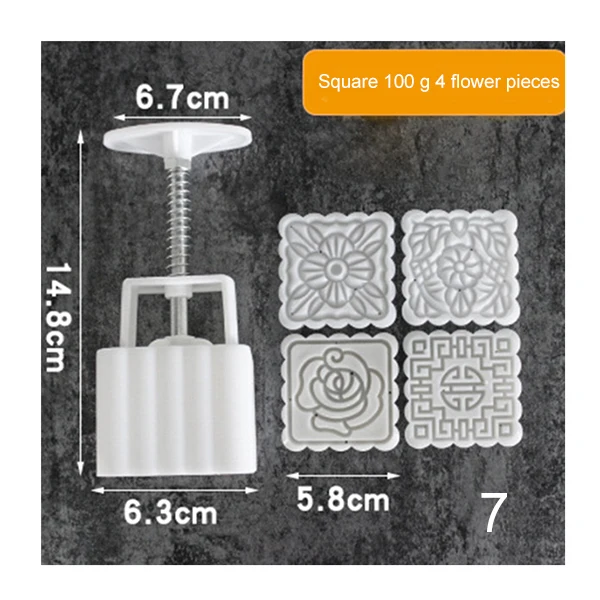 Square/Round Mooncake Mold Hand Pressure Maker Mould with Flower Stamps Plastic Cookies Cutter LBShipping - Цвет: 7