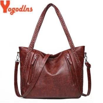 

Yogodlns high quality soft PU leather large pocket Casual Shopping Bag Ladies shoulder bag large capacity Crossbody Bag