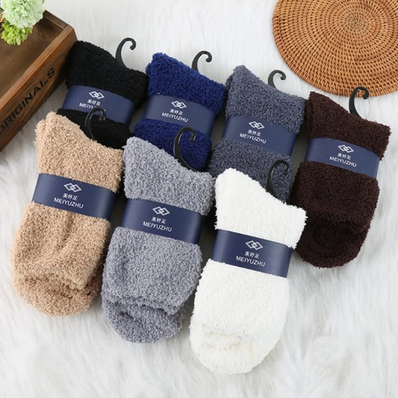 1Pair Winter Warm Fluffy Socks In Women's Socks Cute Soft Elastic Coral Velvet Socks Indoor Floor Towel Socks