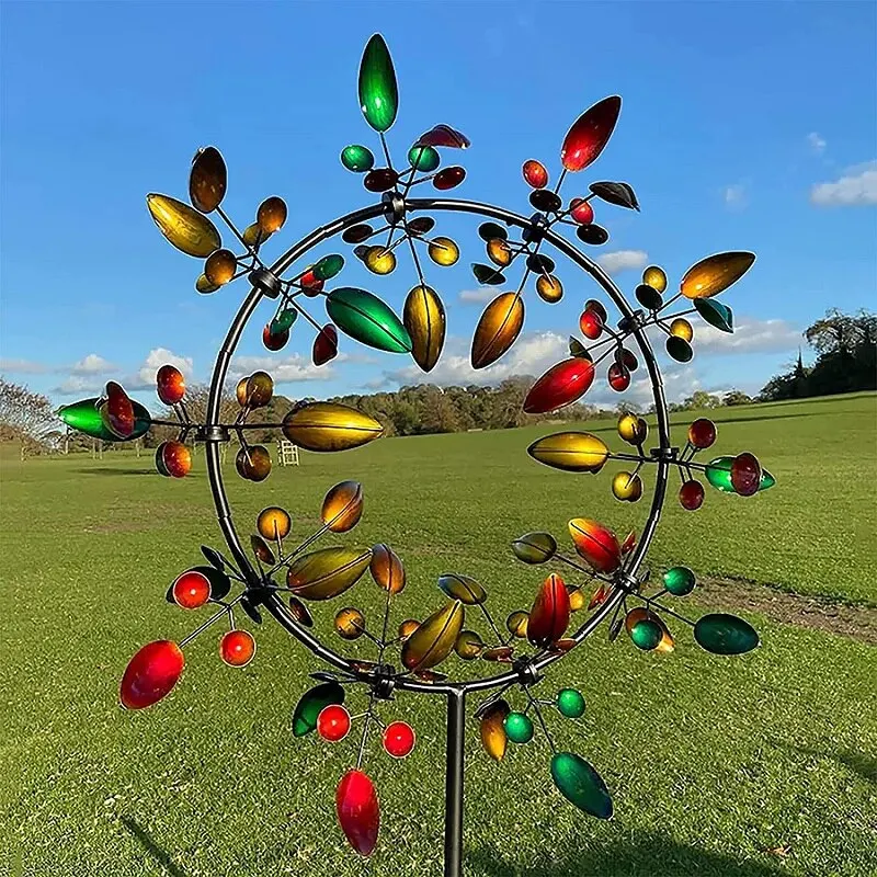 Unique Rainbow Color Metal Windmill Outdoor Wind Spinners Wind Collectors Courtyard Patio Lawn