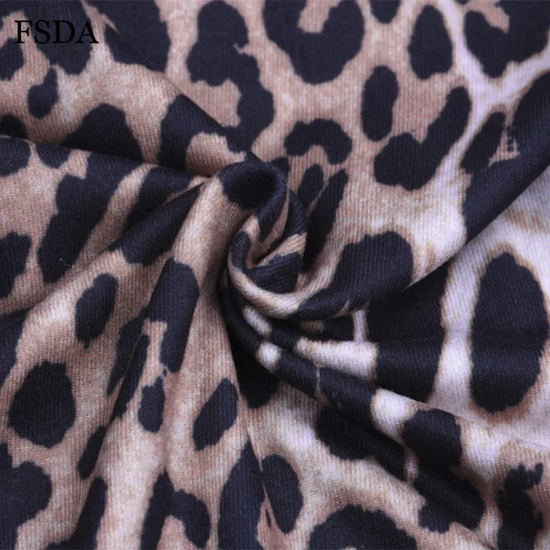 Женское леопардовое мини платье FSDA Клубное облегающее с высоким воротником и