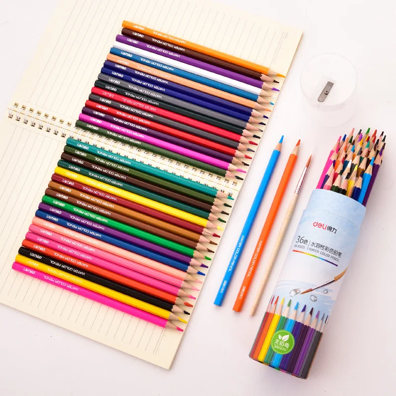 

Deli 68131 36 Color Barrel Water Soluble Colored Pencil Water Soluble Color Lead Suit with Pencil Sharpener