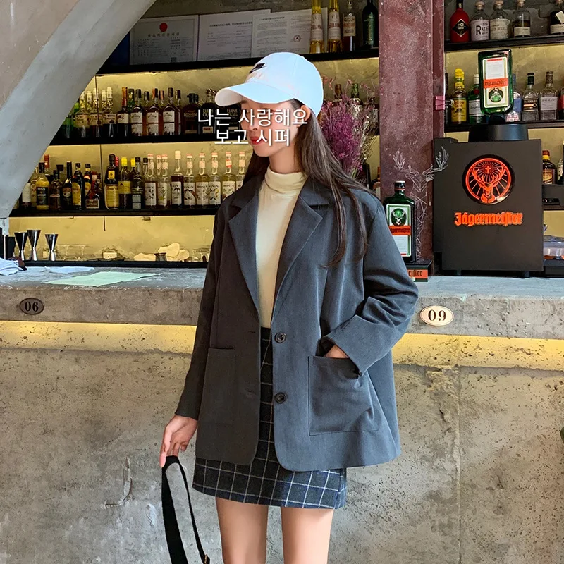 

Korean-style Retro Versatile Suit Collar Suit Pocket Loose-Fit Suit Jacket