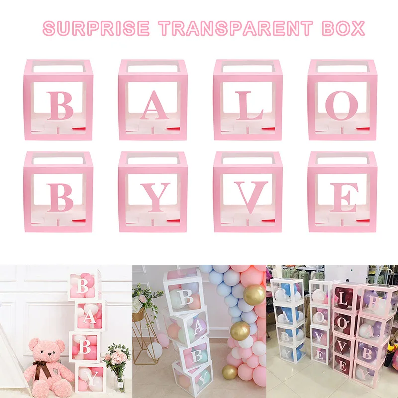

New 4Pcs/Set Square Baby Shower Balloon Boxes Transparent Box Birthday Party Decor NE