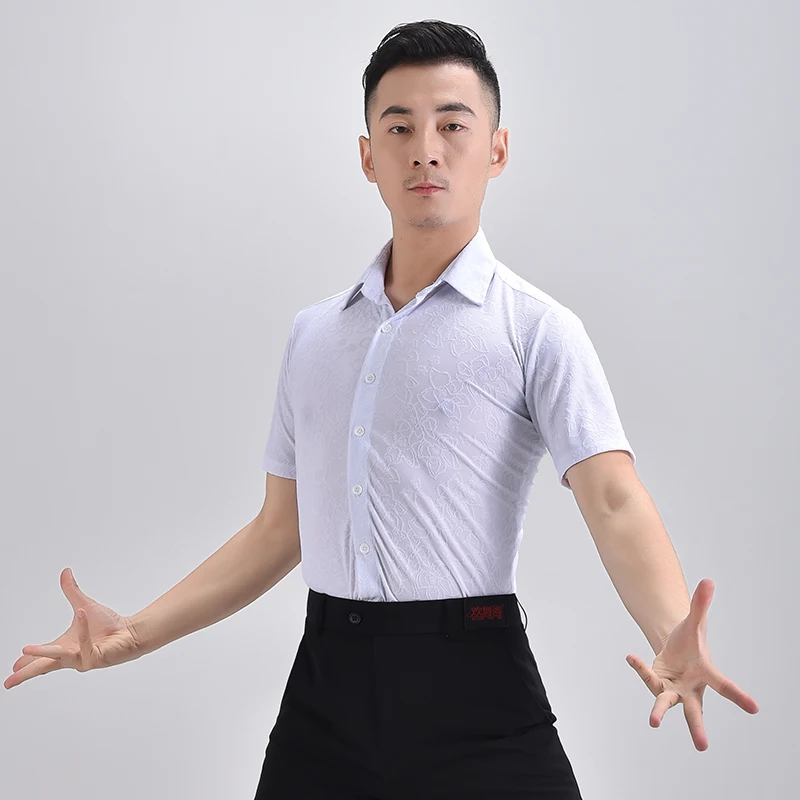 

Men Latin Dance Tops Practice Clothing White Shirts Male Cha Cha Samba Tango Salsa Ballroom Dancing Wear Latin Costumes DQS6425