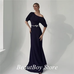 Mother of Bride Dresses Blue Long Formal Evening Dress Elegant Prom Gowns for Wedding Whit Belt robe de soirée femme فساتين السه