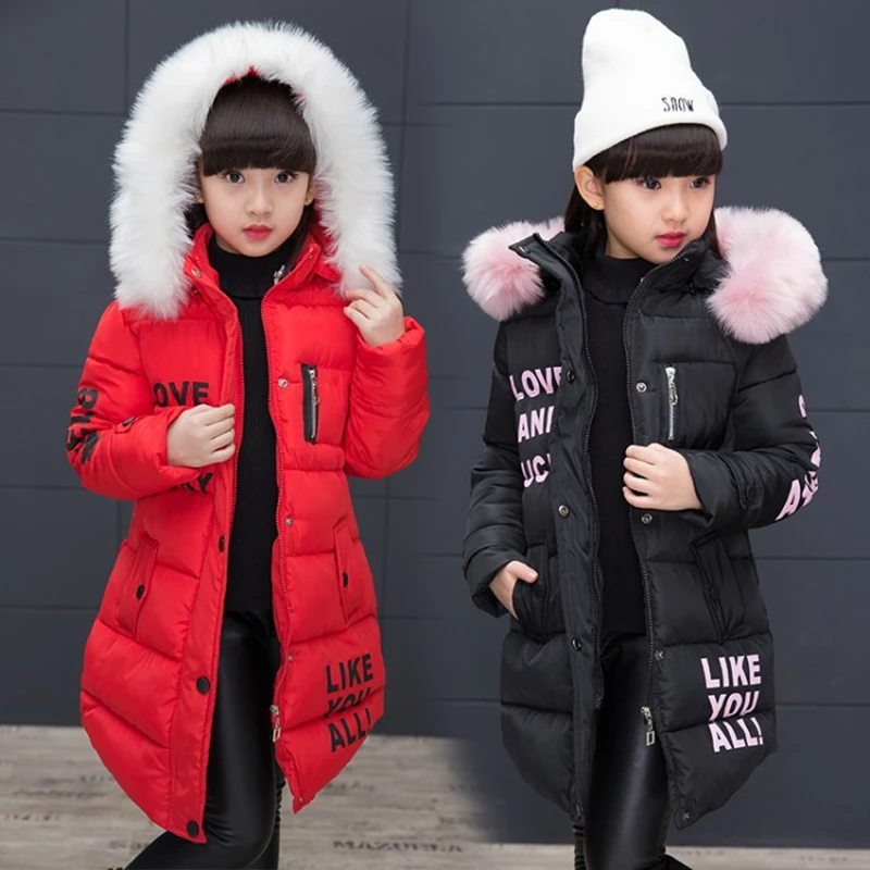 

2019 Winter Girls Long Jackets Coats Fashion Down Cotton-padded Children Casual Warm Hoodie Jacket Clothing Kids Clothes 4-14Yea
