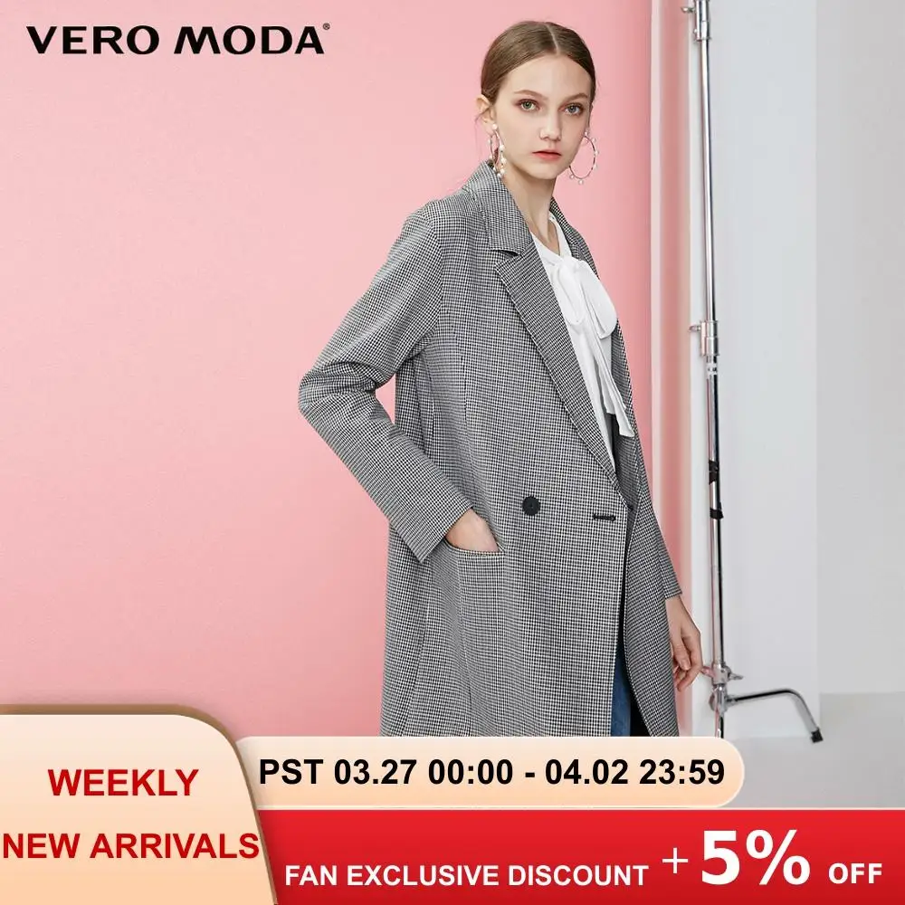 

Vero Moda Women's Straight Fit Lapel Long Plaid Blazer | 319121546