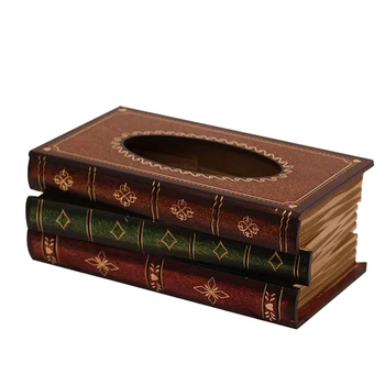 

Retro European-style Simulation Book Tissue Box Wooden Creative Paper Box Living Room Restaurant Kitchen Table Decoration