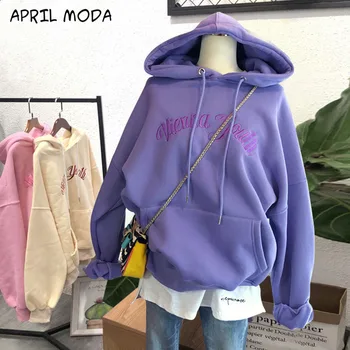 

Hoodies Women Chic Letter Embroidery High Quality Clothing Womens Hooded Leisure Korean Style Plus Velvet Thicker Ladies Pockets