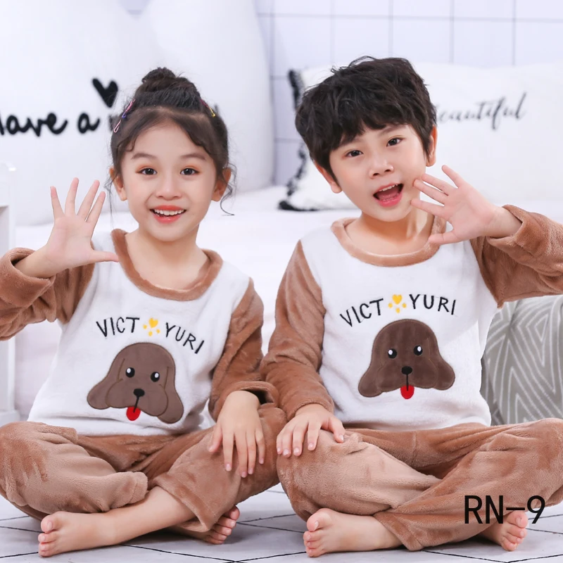

2019 Winter Children Fleece Pajamas Thicken Warm Flannel Sleepwear Girls Coral Fleece Pyjamas Sets Kids Homewear Boy Pijamas Set