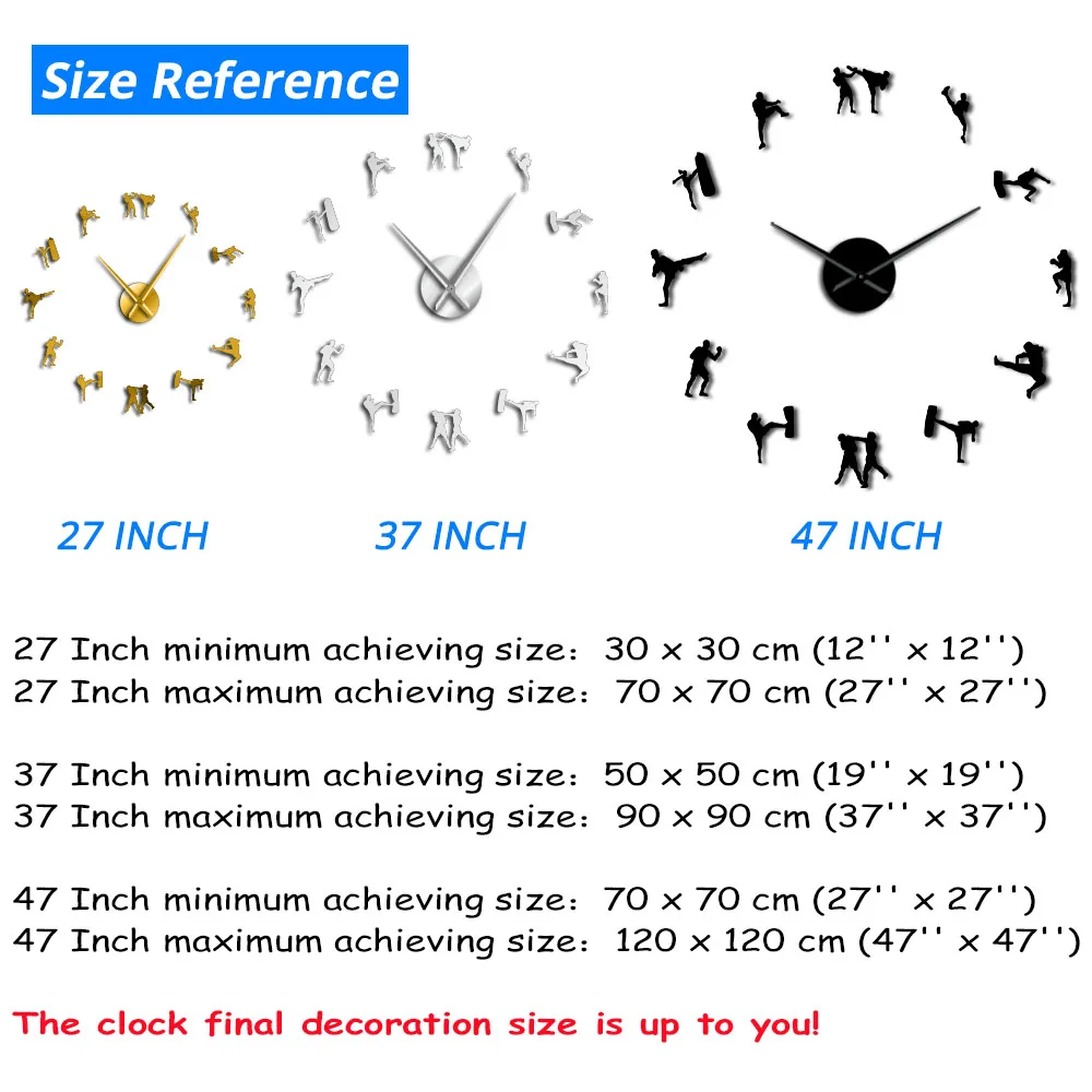 Корейские боевые искусства фигурки тхэквондо DIY гигантские настенные часы кикбоксинг каратэ парней настенные наклейки декоративные большие настенные часы