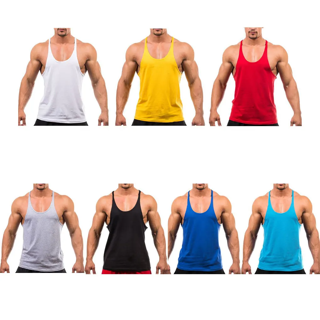 Хлопчатобумажные рубашки без рукавов однотонная майка с круглым вырезом Для мужчин Фитнес Бодибилдинг форма для гимнастики