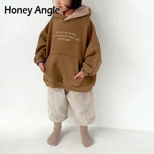 Honey Angle/осенне-зимние детские толстовки для девочек и мальчиков; детские блузки с длинными рукавами и буквенным принтом; топы для младенцев в Корейском стиле; одежда