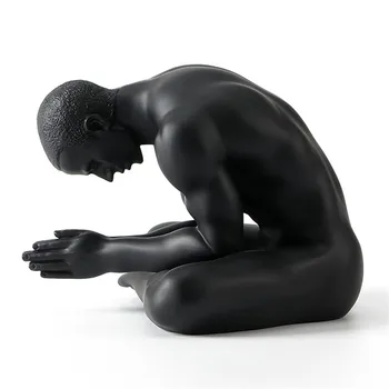 

[COS] Resin Crafts Human Statue Creative Body Art Naked Man Sculpture Decoration Sitting Cross-legged and Bowing To Pray Man