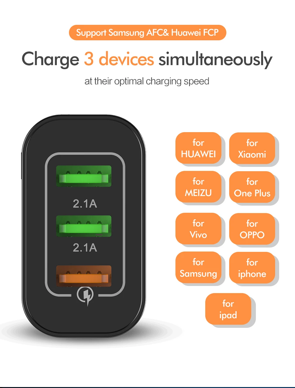 ROCK Быстрая зарядка QC 3,0 3 USB зарядное устройство для iPhone 11 X samsung S10 Xiaomi супер быстрый дорожный настенный адаптер зарядного устройства для мобильного телефона