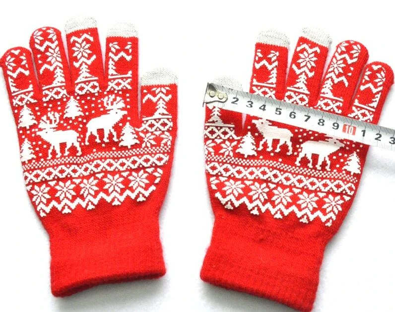 Вязаные перчатки для взрослых, Экологичная акриловая пряжа, Elk Sknowflake, Рождественский офсетный принт, противоскользящие перчатки, теплые Пять варежки с прорезями для пальцев