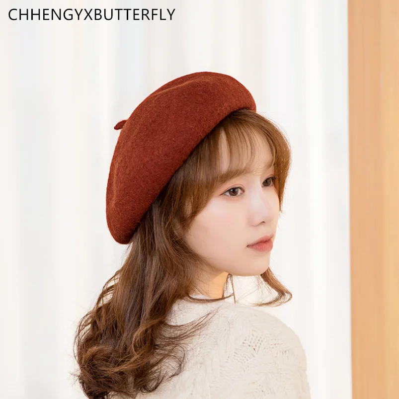 Autumn Winter Women Fashion Cashmere Adjustable Berets New Wool Hat Female Warm Solid Color Cap
