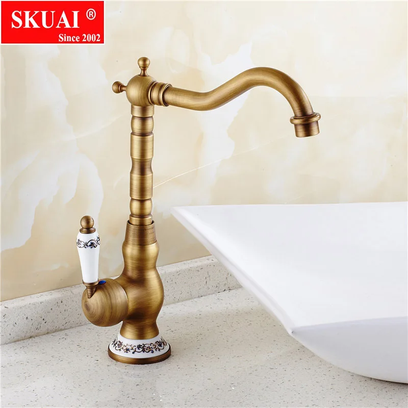 

Bathroom faucet European antique faucet hot and cold bronze basin faucet rotating single handle faucet SLT111